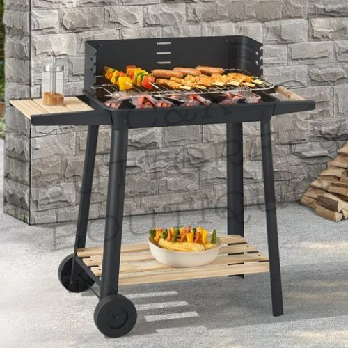 Outdoor Charcoal BBQ Grill with Side Shelves