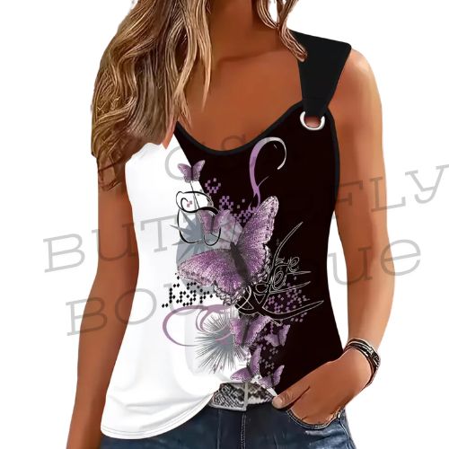 Butterfly Print Asymmetrical Tank Top