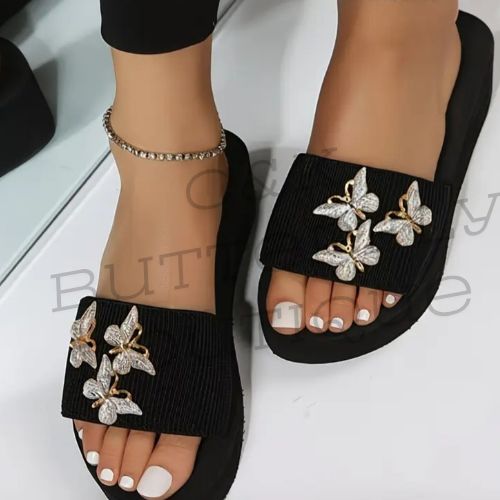 Butterfly Embellished Slide Sandals