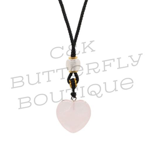 Cord Necklace Gemstone Pendant - Rose Quartz Heart