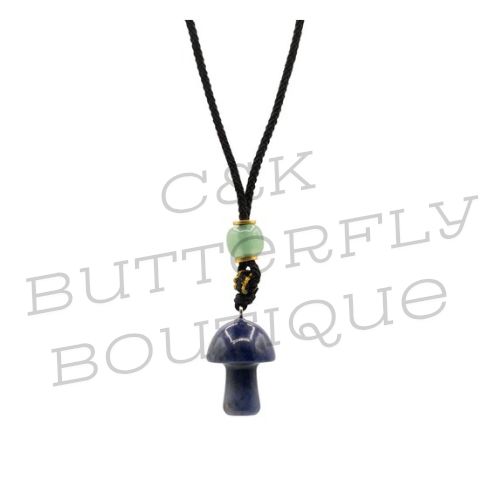 Cord Necklace Gemstone Pendant - Sodalite Mushroom