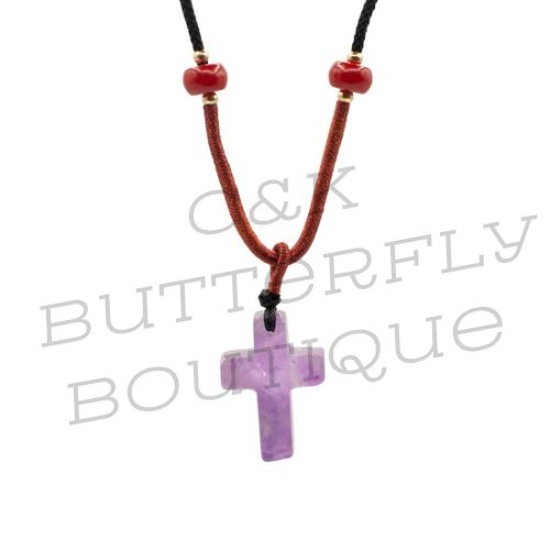 Cord Necklace Gemstone Pendant - Amethyst Cross