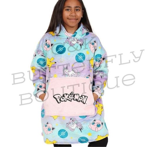 Girls Pokemon Purple And Blue Fully Lined Luxury Oversized Fleece Hoodie