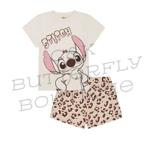Disney Women's Lilo and Stitch Leopard Print Beige Short Pyjamas