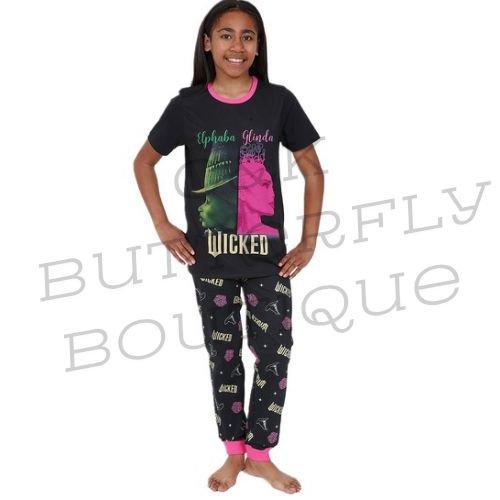 Girls Official Wicked Logo Elphaba And Glinda Long Pyjamas
