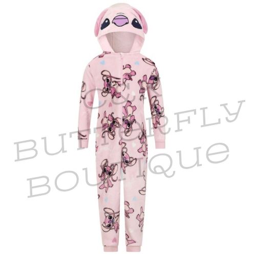 Girls Disney Angel Hooded Pink Fleece Sleepsuit Lilo and Stitch