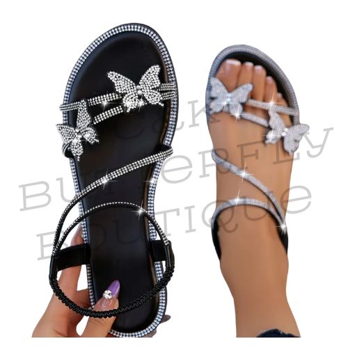 Rhinestone Butterfly Sandals – Sparkle With Every Step