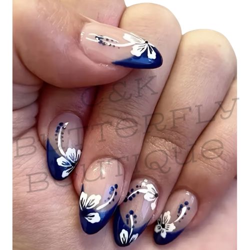 Midnight Floral French Tip Nails – Elegant With a Bold Twist