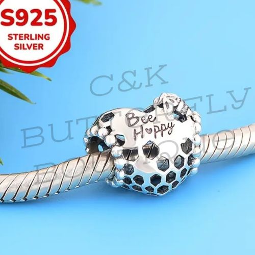 Bee Happy Honeycomb Heart Charm Bead