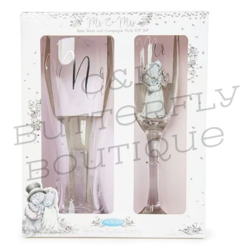 Mr &amp; Mrs Wedding Glass Gift Set – Beer Glass &amp; Champagne Flute