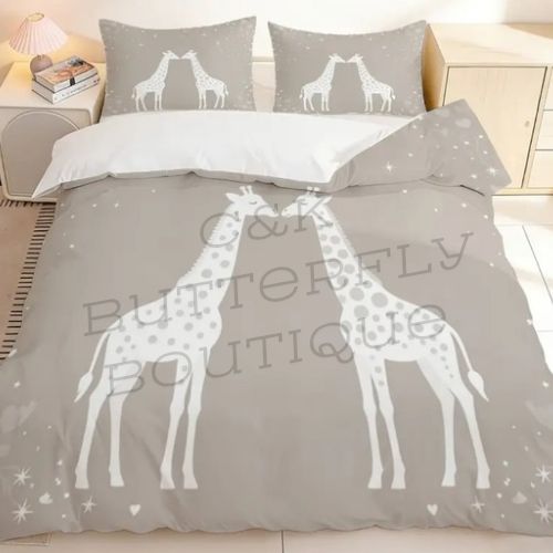 Giraffe Print Bedding Set – Grey &amp; White Duvet Cover Set