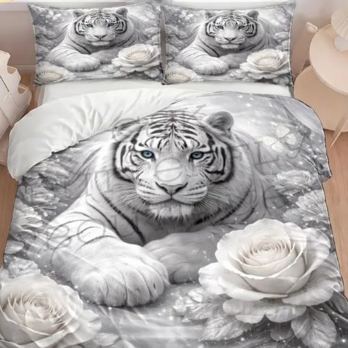 White Tiger &amp; Rose Bedding Set