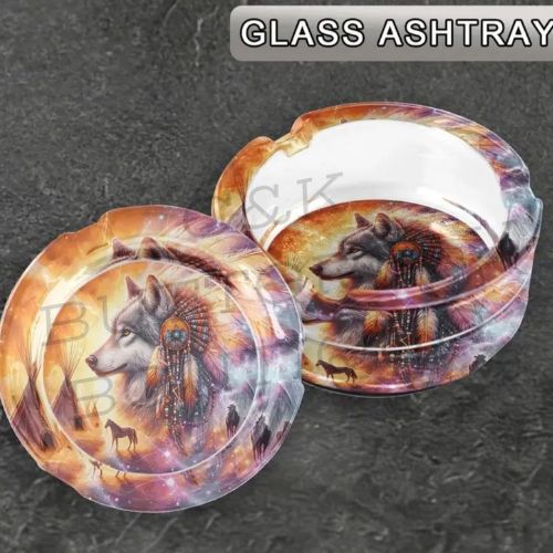 Wolf Spirit Glass Ashtray – Native Inspired Wildlife Design