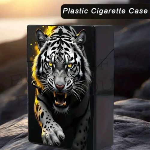 Fierce White Tiger Plastic Cigarette Case – Pocket Storage Holder