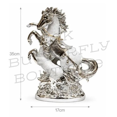 Luxury Silver Rearing Horse Ornament – Elegant Home Decor Statue