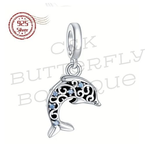 925 Sterling Silver Dolphin Dangle Charm Bead