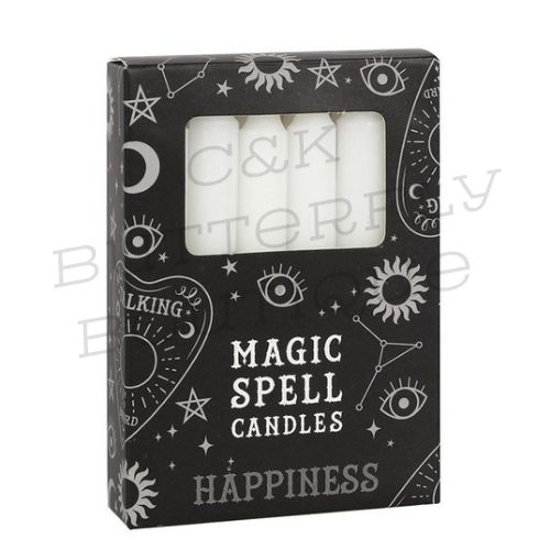 Set of 12 White 'Happiness' Spell Candles