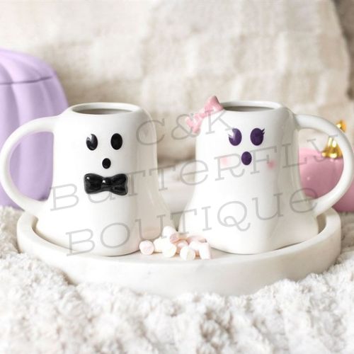 Mr and Mrs Boo Ghost Shaped Mug Set