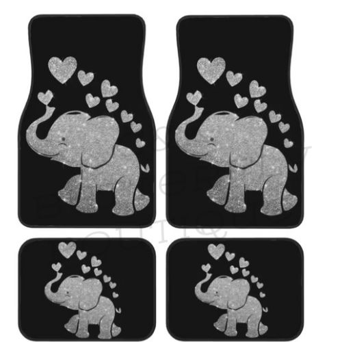 four-piece car floor mat set with a cute elephant-themed design.