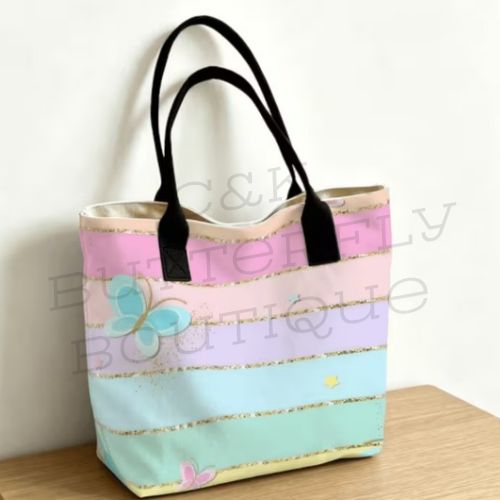 Pastel Butterfly Canvas Tote Bag,