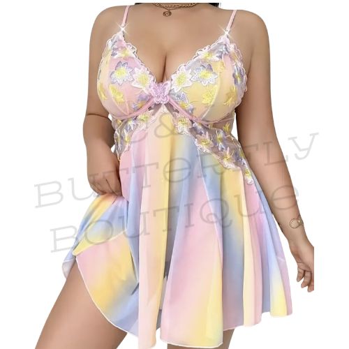 Women's Pastel Floral Lace Babydoll Chemise Nightdress.