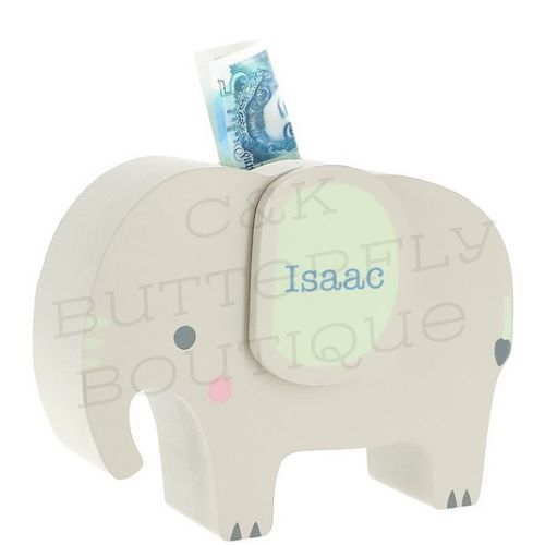 Personalised Wooden Elephant Money Box for Kids