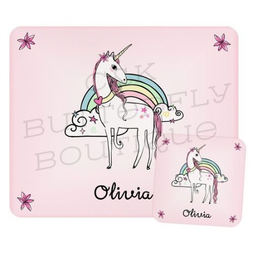 Personalised Kid's Placemat and Coaster Set - Unicorn Design