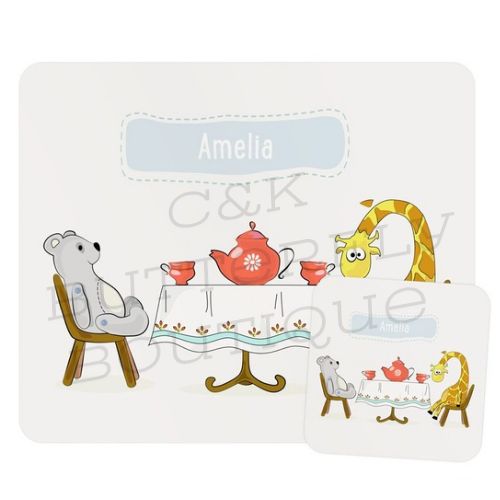 Personalised Kid's Placemat and Coaster Set - Tea Party Design
