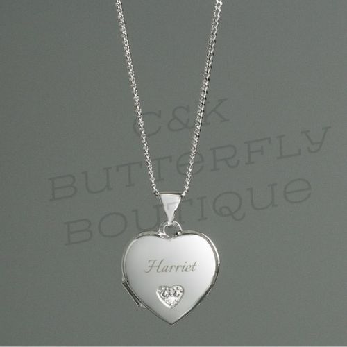 Personalised Children's Sterling Silver &amp; Cubic Zirconia Heart Locket Necklace