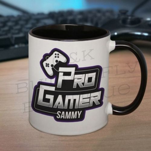 Personalised Pro Gamer Black Handled Mug