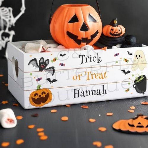 Personalised Halloween Small Wooden Treats Crate