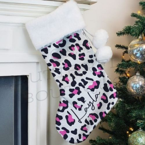 Personalised Leopard Print Christmas Stocking