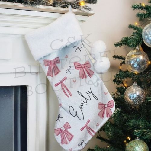 Personalised Pink Bow Christmas Stocking