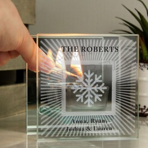 Personalised Snowflake Silver Glitter Tea Light Holder