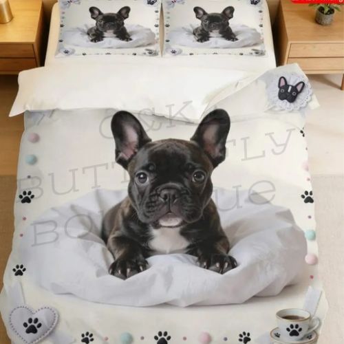 French Bulldog puppy-themed 3-piece bedding set