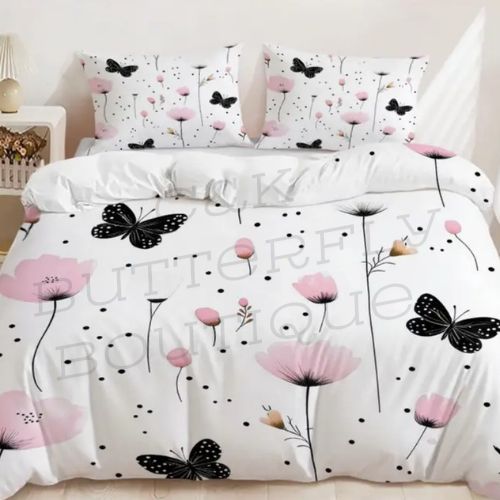 3-piece floral and butterfly bedding set