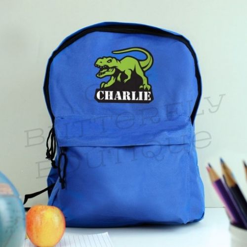 Personalised Dinosaur Blue Backpack