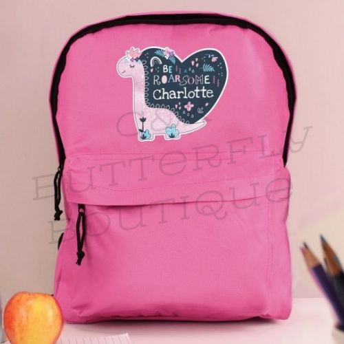 Personalised Dinosaur Pink Backpack