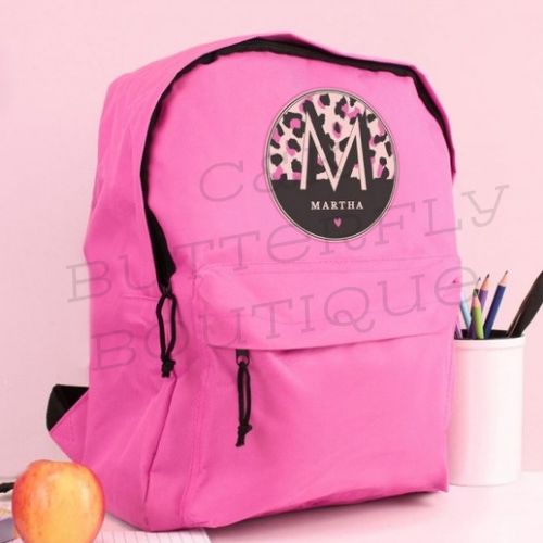 Personalised Leopard Print Pink Backpack