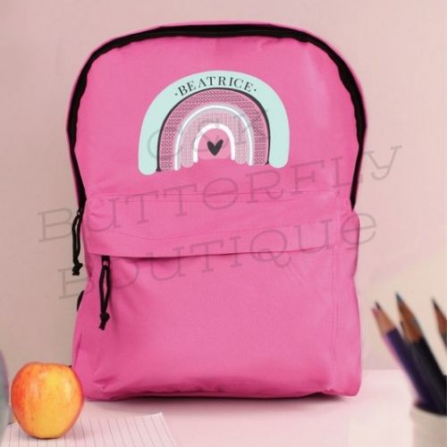 Personalised Pastel Rainbow Pink Backpack