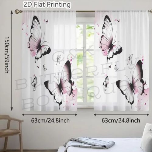 Butterfly Voile Café Curtains – 2 Panel Set