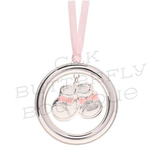 Bambino Silver Plated Hanging Bootie - Pink
