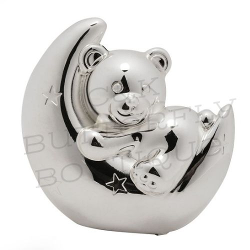 Bambino Silver Plated Money Box - Bear &amp; Moon