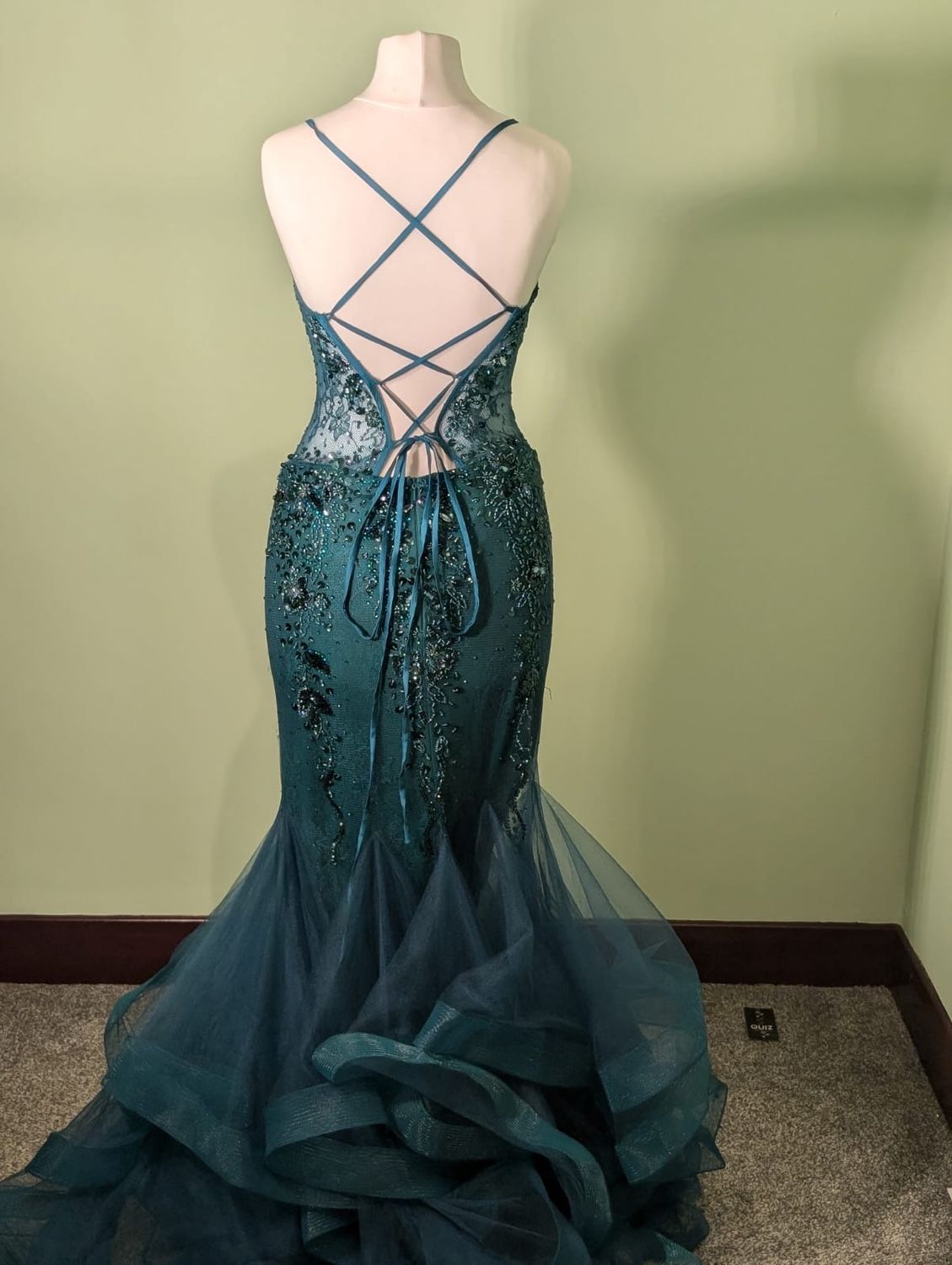 open lace back dress Monica fishtail prom dress by Tiffanys  Deja Elite Boutique