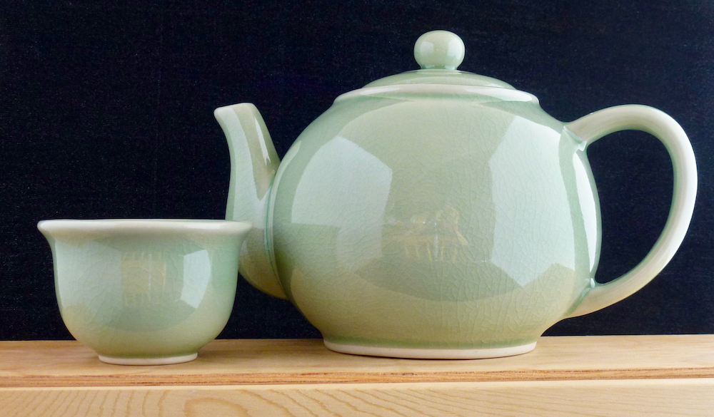 Jade Lantern Tea Set (Handmade Teapot + 2 Teacups)