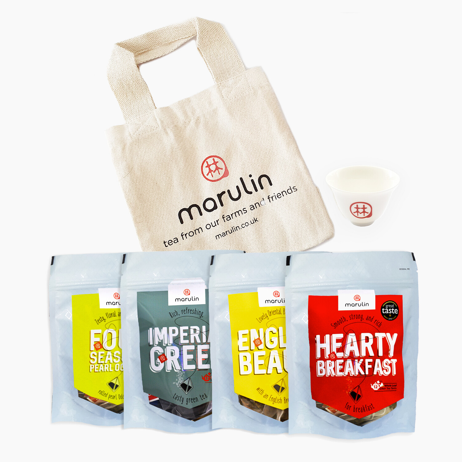 Taste of Marulin: Choose 4 x Tea Tent Pouches, Reusable Gift Tote & Tasting Cup