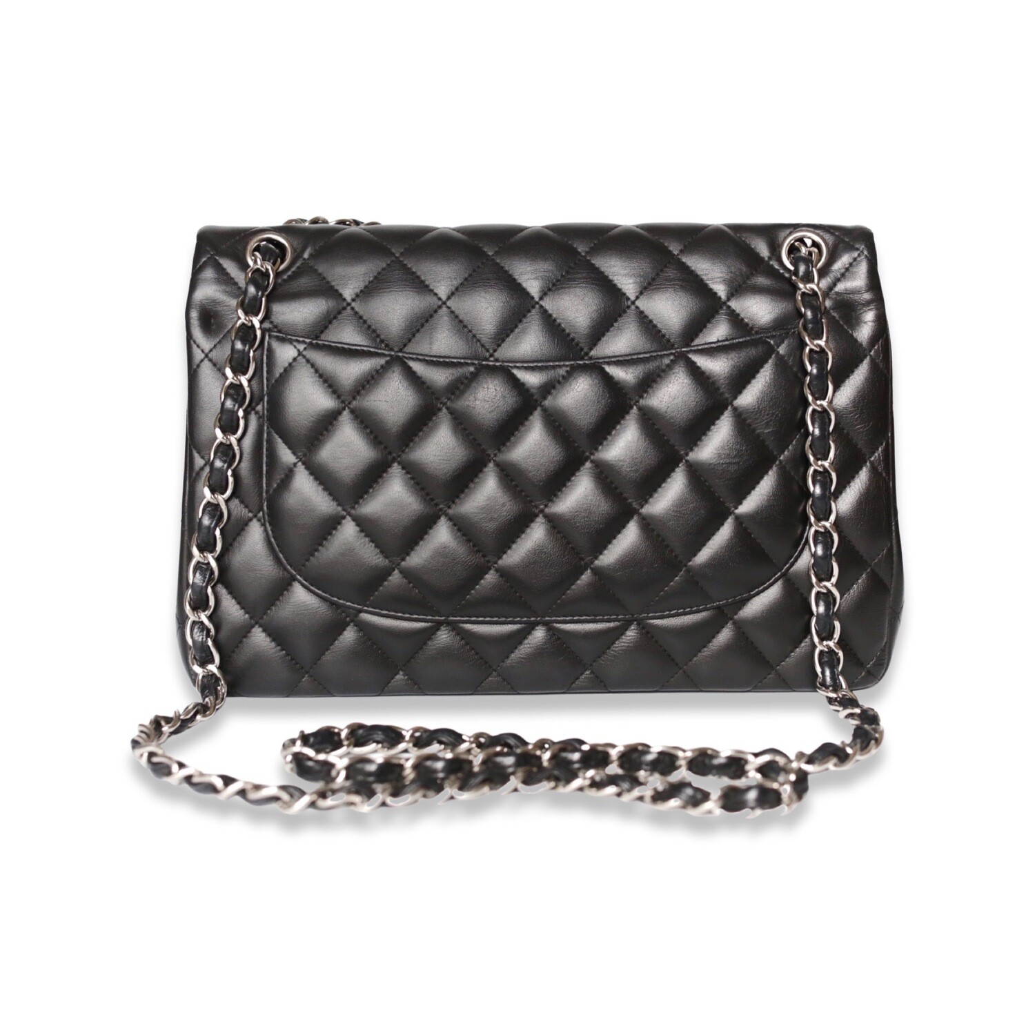 Chanel Jumbo Classic Flap Bag in Black Lambskin Leather Silver-tone Hardware