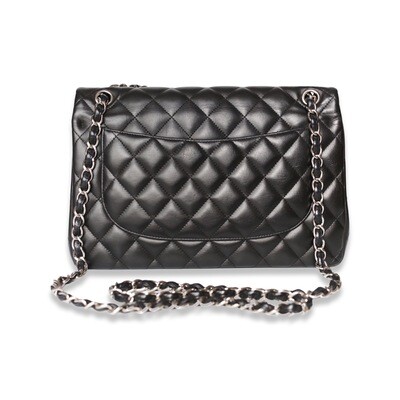Chanel Jumbo Classic Flap Bag in Black Lambskin Leather Silver-tone Hardware