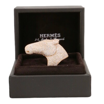 Hermes 18K Pink Gold Diamond Galop Ring Large Model Size 53