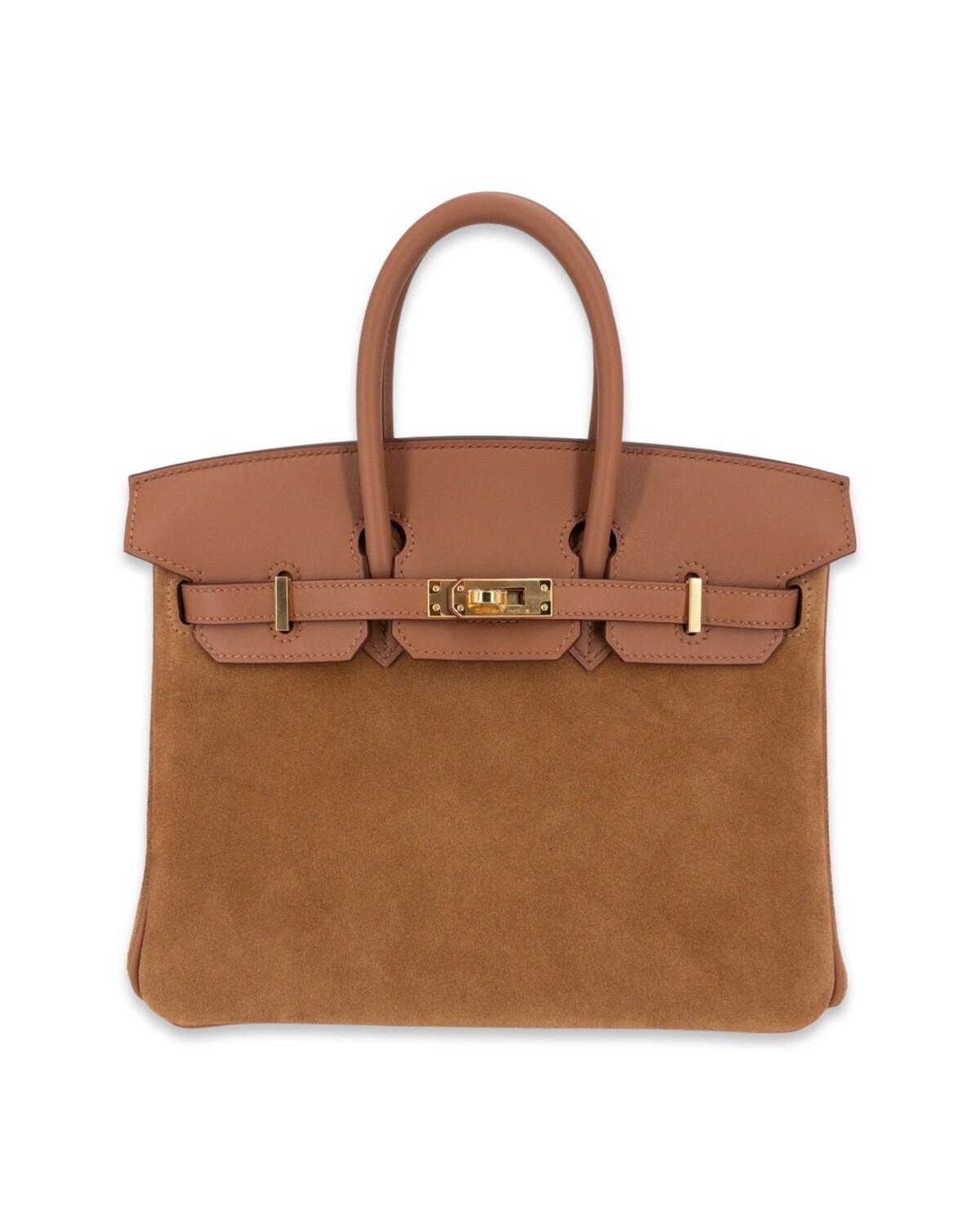 Hermes Birkin 25 Grizzly Bag Chamois Veau Doblis Suede  Gold Swift  Gold Hardware